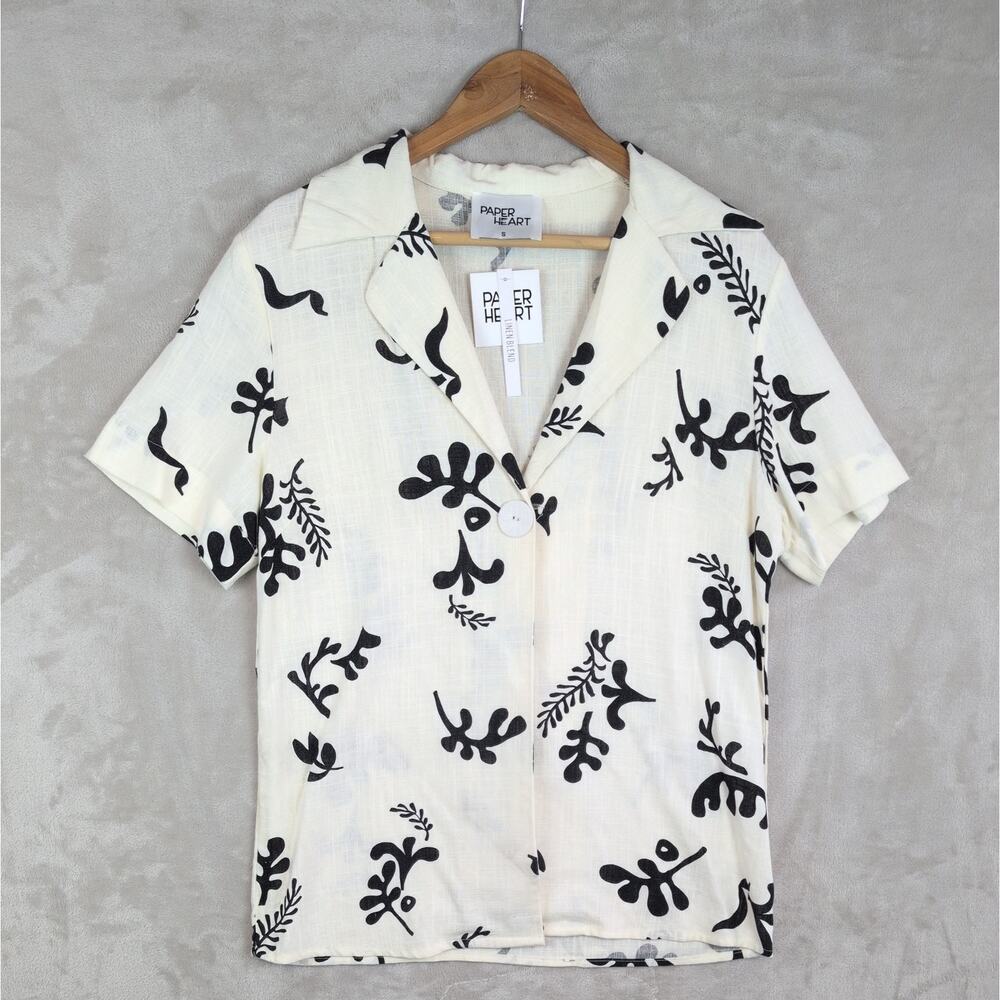 NWT Paper Heart Bari Women's S Abstract Floral Linen Blend Shirt Euro Summer